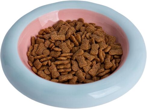 6-Inch Ceramic Cat Food Bowl,6 Oz Wide Shallow Cat Bowls,Whisker Fatigue Relief,Anti-Vomiting Design,Spine Protection for Cats,Dishwasher and Microwave Safe,Set of 1(Pink and Blue) in Saudi Arabia
