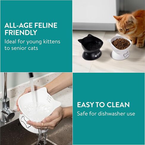 Navaris Cat Bowls Set of 2-400 ml Volume Marks for Accurate Feeding - Ceramic Bowl Elevated for Improved Digestion and Posture for Cats - Suitable for Dishwasher Use in Saudi Arabia