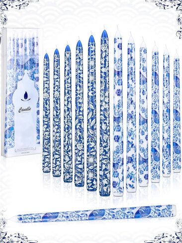 12 Pack Chinoiserie Taper Candles Blue and White Taper Candle 10inch Blue Willow Decorative Taper Candles Bulk for Coworkers Home Decoration Wedding Women in Saudi Arabia