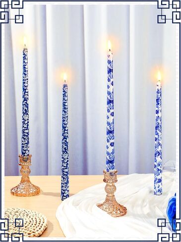 12 Pack Chinoiserie Taper Candles Blue and White Taper Candle 10inch Blue Willow Decorative Taper Candles Bulk for Coworkers Home Decoration Wedding Women in Saudi Arabia