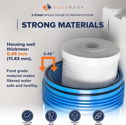 Aquaboon Whole House 2-Stage Water Filter System for Well Water w/ 5 Micron Sediment Filter & Carbon Filter Cartridge & 20x4.5 Big Water Filter Housing w/Wrench, Steel Frame & Pressure Gauge & Release in Saudi Arabia