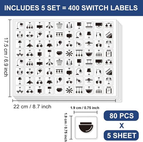 400 Pcs Light Switch Sticker Labels, 34 Designs Transparent Switch ID Stickers Black Switchboard Label Decals for Home, Kitchen, Bathroom, Office School, 19x19mm in Kuwait