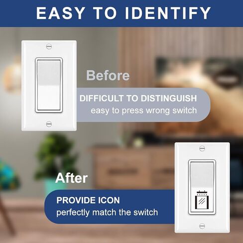 400 Pcs Light Switch Sticker Labels, 34 Designs Transparent Switch ID Stickers Black Switchboard Label Decals for Home, Kitchen, Bathroom, Office School, 19x19mm in Kuwait