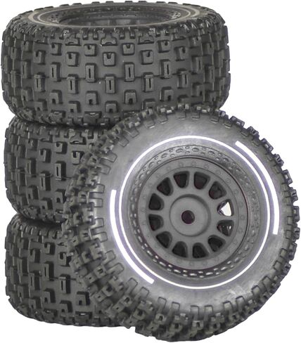 Pre-Glued 1/14 RC Truck Tires & Wheels (4PCS) - 12mm Hex All-Terrain Tires 2.56" OD - Compatible with Traxxas, ARRMA Mojave GROM, Tamiya Kyosho HPI 1/14-1/18 Scale On/Off Road in Saudi Arabia