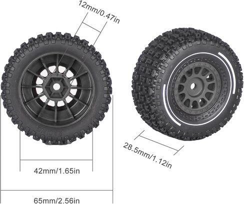 Pre-Glued 1/14 RC Truck Tires & Wheels (4PCS) - 12mm Hex All-Terrain Tires 2.56" OD - Compatible with Traxxas, ARRMA Mojave GROM, Tamiya Kyosho HPI 1/14-1/18 Scale On/Off Road in Saudi Arabia