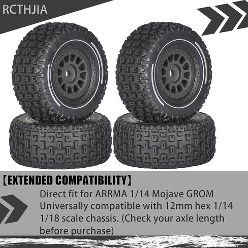 Pre-Glued 1/14 RC Truck Tires & Wheels (4PCS) - 12mm Hex All-Terrain Tires 2.56" OD - Compatible with Traxxas, ARRMA Mojave GROM, Tamiya Kyosho HPI 1/14-1/18 Scale On/Off Road in Saudi Arabia