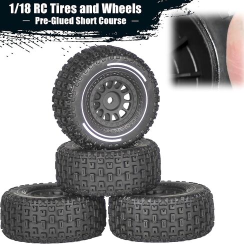 Pre-Glued 1/14 RC Truck Tires & Wheels (4PCS) - 12mm Hex All-Terrain Tires 2.56" OD - Compatible with Traxxas, ARRMA Mojave GROM, Tamiya Kyosho HPI 1/14-1/18 Scale On/Off Road in Saudi Arabia
