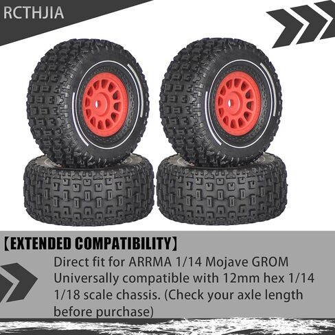 Pre-Glued 1/14 RC Truck Tires & Wheels (4PCS) - 12mm Hex All-Terrain Tires 2.56" OD - Compatible with Traxxas, ARRMA Mojave GROM, Tamiya Kyosho HPI 1/14-1/18 Scale On/Off Road in Saudi Arabia