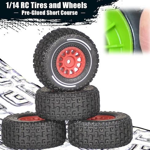 Pre-Glued 1/14 RC Truck Tires & Wheels (4PCS) - 12mm Hex All-Terrain Tires 2.56" OD - Compatible with Traxxas, ARRMA Mojave GROM, Tamiya Kyosho HPI 1/14-1/18 Scale On/Off Road in Saudi Arabia
