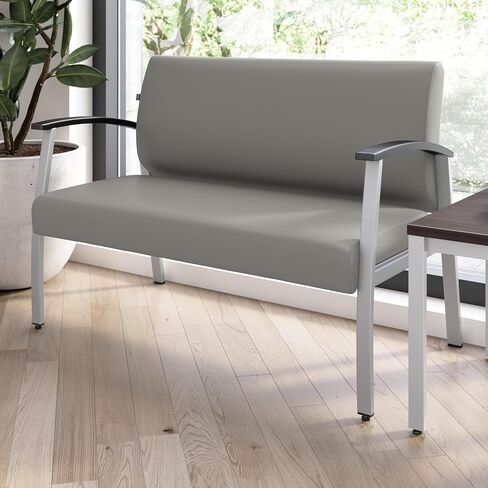 Bush Business Furniture Arrive Waiting Room Loveseat with Arms in Light Gray Vinyl, Reception Area Seating for Office and Lobby in Saudi Arabia