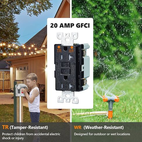 SURAIELEC Outdoor Electrical Outlet with Cover, 20 AMP WRTR GFCI Receptacle Plug, Rainproof 3R Enclosure, Weatherproof Exterior All Metal Power Switch Box for Halloween Decorations, Light, ETL Listed in Kuwait