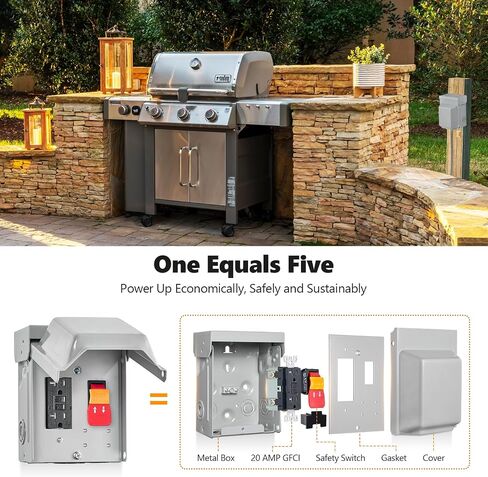 SURAIELEC Outdoor Electrical Outlet with Cover, 20 AMP WRTR GFCI Receptacle Plug, Rainproof 3R Enclosure, Weatherproof Exterior All Metal Power Switch Box for Halloween Decorations, Light, ETL Listed in Kuwait