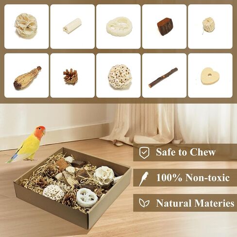 Natural Bird Foraging Toys, Shredding Toys Box,Cockatiel Toys,Bird Chew Toys for Parrots for Parakeets, Cockatiels, Budgies,Lovebirds and Other Small to Medium Birds(Nature Color) in Saudi Arabia
