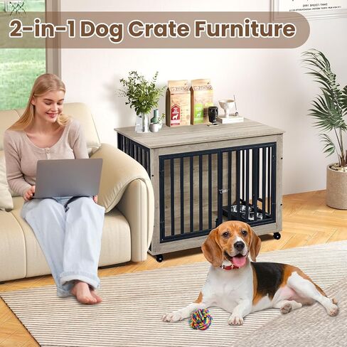 Rovibek Dog Crate TV Stand ، 75 بوصة ، قفص كلب مزدوج ، أثاث قفص الكلب لكلاب ، بيوت الكلاب الداخلية مع الأبواب المزدوجة ، قفص الكلاب مع مقسم قابل للإزالة للكلاب المتوسطة الكبيرة ، بني in Saudi Arabia
