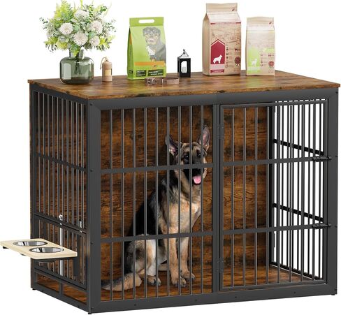 Rovibek Dog Crate TV Stand ، 75 بوصة ، قفص كلب مزدوج ، أثاث قفص الكلب لكلاب ، بيوت الكلاب الداخلية مع الأبواب المزدوجة ، قفص الكلاب مع مقسم قابل للإزالة للكلاب المتوسطة الكبيرة ، بني in Saudi Arabia