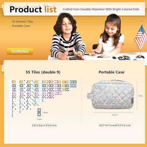 Dominos Set for Adults in Quilted Carrying Bag, Double 9 Dominoes Set for Travel, 55 Tiles, Portable Dominoes Set for Family (Double 9, Floral) in Saudi Arabia