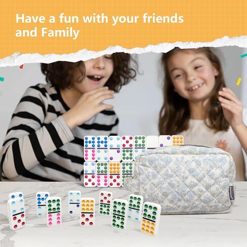 Dominos Set for Adults in Quilted Carrying Bag, Double 9 Dominoes Set for Travel, 55 Tiles, Portable Dominoes Set for Family (Double 9, Floral) in Saudi Arabia