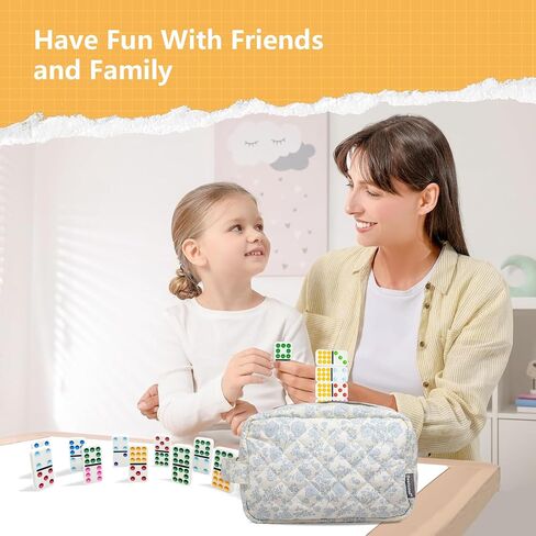 Dominos Set for Adults in Quilted Carrying Bag, Double 9 Dominoes Set for Travel, 55 Tiles, Portable Dominoes Set for Family (Double 9, Floral) in Saudi Arabia
