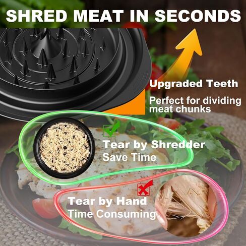 Chicken Shredder Pro, Chicken Shredder Tool Twist for Effortlessly Shredding Chicken and Vegetables, 10.8" Visible Meat Shredder with Transparent Lid, Ergonomic Handle, Non-Slip Base, BPA Free (Black) in Saudi Arabia