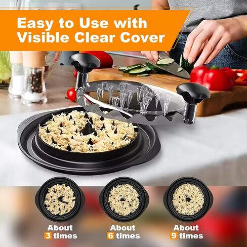 Chicken Shredder Pro, Chicken Shredder Tool Twist for Effortlessly Shredding Chicken and Vegetables, 10.8" Visible Meat Shredder with Transparent Lid, Ergonomic Handle, Non-Slip Base, BPA Free (Black) in Saudi Arabia