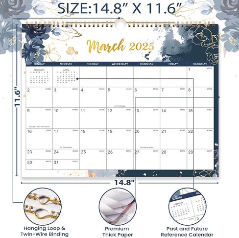 2025 Wall Calendar - 12 Months Wall Calendar from Jan. 2025 - Dec. 2025, 14.8" x 11.6", Large Wall Calendar 2025 for Daily Organizing in Saudi Arabia