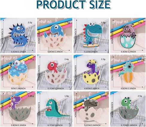 9 Pcs Dinosaur Iron On Patches - DIY Embroidered Iron Patches - Cute Dinosaur Patches Kids Iron On Patches for Clothes，Jeans，Backpacks, Hats (Various Sizes) in Saudi Arabia