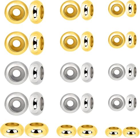 30pcs Stopper Beads for Charm Bracelets, 304 Stainless Steel Spacer Beads Adjustable Beads Slider Metal Loose Beads 6/8/10mm with Insert Rubber Locating Rings for DIY Bracelets Necklace Jewelry Making in Saudi Arabia