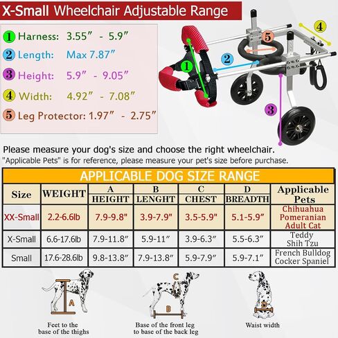 Dog Wheelchair for Back Legs Adjustable Dog Carts with Wheels Small Wheelchair for Dogs with Disabled Hind Legs Walking, with 4PCS Rear Leg Protection Pads - M in Saudi Arabia