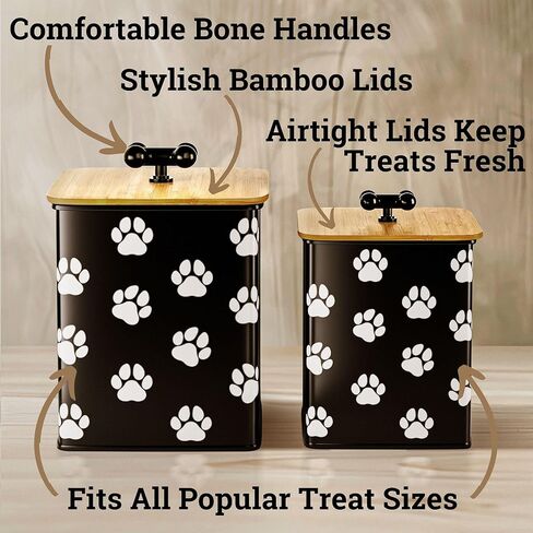 Dog Treat Container Airtight Set of 2 - 8x6 & 7x5 inch Iron Dog Treat Jars for Kitchen Counter with Airtight Bamboo Lids - 20 Cup Capacity Pet Treat Container Set - Doggie Cookie Jar - Treats Canister in Kuwait