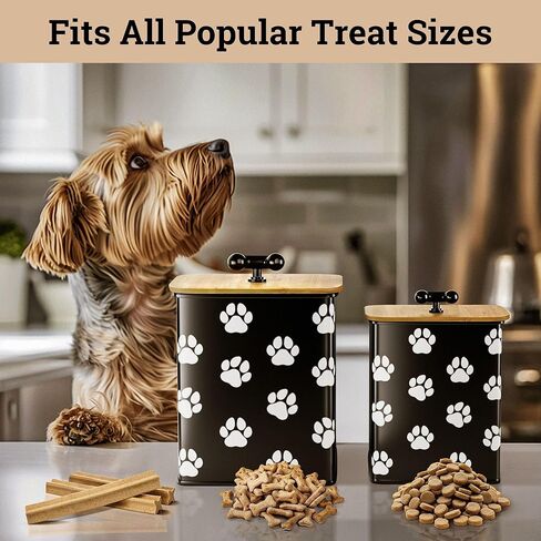 Dog Treat Container Airtight Set of 2 - 8x6 & 7x5 inch Iron Dog Treat Jars for Kitchen Counter with Airtight Bamboo Lids - 20 Cup Capacity Pet Treat Container Set - Doggie Cookie Jar - Treats Canister in Kuwait
