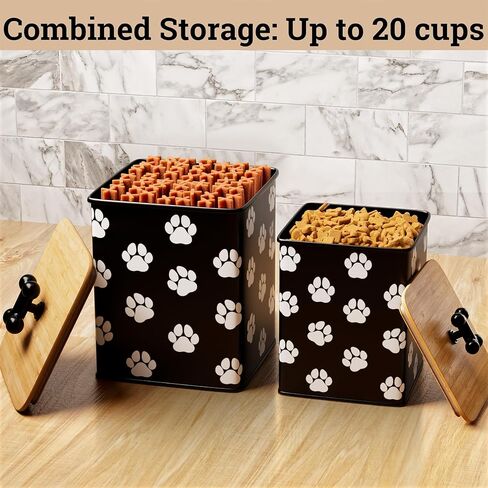 Dog Treat Container Airtight Set of 2 - 8x6 & 7x5 inch Iron Dog Treat Jars for Kitchen Counter with Airtight Bamboo Lids - 20 Cup Capacity Pet Treat Container Set - Doggie Cookie Jar - Treats Canister in Kuwait