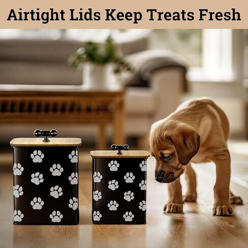 Dog Treat Container Airtight Set of 2 - 8x6 & 7x5 inch Iron Dog Treat Jars for Kitchen Counter with Airtight Bamboo Lids - 20 Cup Capacity Pet Treat Container Set - Doggie Cookie Jar - Treats Canister in Kuwait