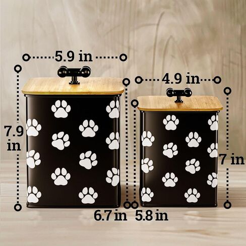 Dog Treat Container Airtight Set of 2 - 8x6 & 7x5 inch Iron Dog Treat Jars for Kitchen Counter with Airtight Bamboo Lids - 20 Cup Capacity Pet Treat Container Set - Doggie Cookie Jar - Treats Canister in Kuwait