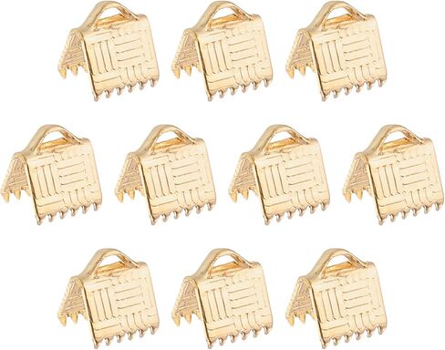 uxcell 150Pcs Ribbon End Crimp Clamps, 6mm Stripe Texture Pinch Cord End Clasps for Ribbon Lace Bookmark Ends Keychain DIY Bracelet Making, White Silver in Kuwait