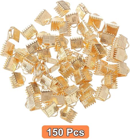uxcell 150Pcs Ribbon End Crimp Clamps, 6mm Stripe Texture Pinch Cord End Clasps for Ribbon Lace Bookmark Ends Keychain DIY Bracelet Making, White Silver in Kuwait