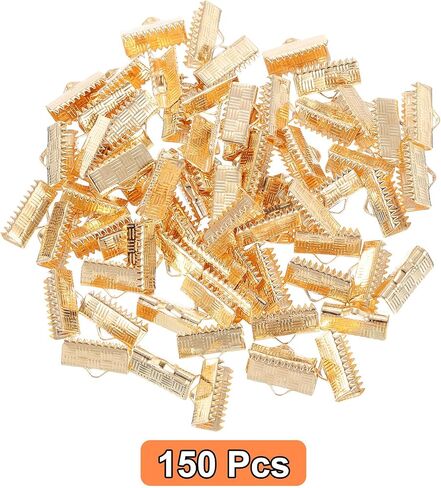 uxcell 150Pcs Ribbon End Crimp Clamps, 6mm Stripe Texture Pinch Cord End Clasps for Ribbon Lace Bookmark Ends Keychain DIY Bracelet Making, White Silver in Kuwait