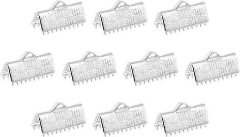 uxcell 150Pcs Ribbon End Crimp Clamps, 6mm Stripe Texture Pinch Cord End Clasps for Ribbon Lace Bookmark Ends Keychain DIY Bracelet Making, White Silver in Kuwait