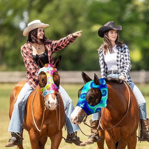 Qualirey12 Pieces Horse Fly Mask Bulk Comfortable Elasticity Mask for Horses with Ears Net UV Protection Breathable Face Covering for Pony and Foal(Large, Tie Dye Patterns) in Kuwait