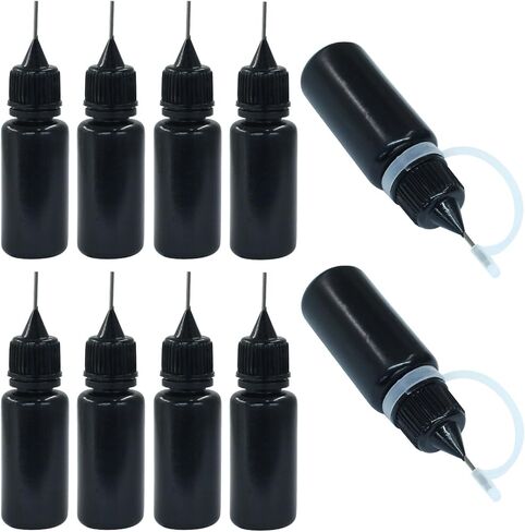 Kemcatui 10pcs زجاجة قضيب الدقة الدقة ، 10 مل زجاجة الزجاجة الزجاجة المعادن نصيحة نصيحة ، زجاجة الاستغناء الصغيرة للطلاء ، الغراء ، الزيت ، الحرف اليدوية (أسود ، 0.34 أوقية) in Kuwait