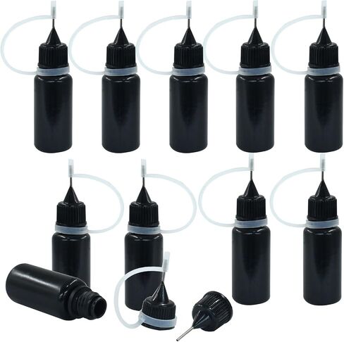 Kemcatui 10pcs زجاجة قضيب الدقة الدقة ، 10 مل زجاجة الزجاجة الزجاجة المعادن نصيحة نصيحة ، زجاجة الاستغناء الصغيرة للطلاء ، الغراء ، الزيت ، الحرف اليدوية (أسود ، 0.34 أوقية) in Kuwait