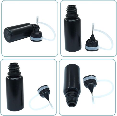 Kemcatui 10pcs زجاجة قضيب الدقة الدقة ، 10 مل زجاجة الزجاجة الزجاجة المعادن نصيحة نصيحة ، زجاجة الاستغناء الصغيرة للطلاء ، الغراء ، الزيت ، الحرف اليدوية (أسود ، 0.34 أوقية) in Kuwait