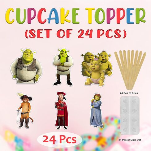 Shrk Cupcake Toppers – Cute Ogre Themed Birthday Decorations | Fun Party Cake Picks for Shrk Themed Celebrations and Events in Kuwait