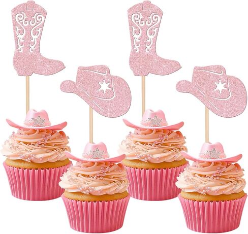 24 PCS Cowboy Cupcake Toppers Glitter Cowgirl Hats Boots Cupcake يختار ديكورات الحزب الغربي للأولاد الفتيات الغربيين موضوعًا للاستحمام طفل عيد ميلاد ديكورات كعكة in Kuwait