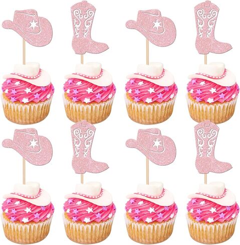 24 PCS Cowboy Cupcake Toppers Glitter Cowgirl Hats Boots Cupcake يختار ديكورات الحزب الغربي للأولاد الفتيات الغربيين موضوعًا للاستحمام طفل عيد ميلاد ديكورات كعكة in Kuwait
