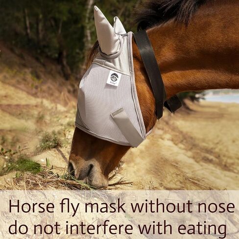 Horse Fly Mask, Adjustable Fly Masks for Horses with Ears, UV Protection from Insect Pests Comfort Mesh Without Nose Average Size Horses Accessories(Large) in Kuwait