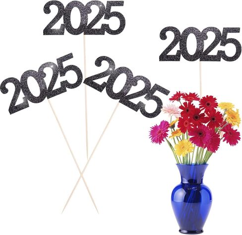 12 Pieces Glitter 2025 Centerpiece Sticks Black Double Sided 2025 Graduation Party Sticks 2025 Floral Picks Table Centerpiece Topper for 2025 Graduation New Year Party Decoration Supplies,4.9x9.1" in Saudi Arabia