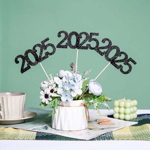 12 قطعة بريق 2025 العصي المركزية العصي الأسود مزدوج الوجه 2025 عصي التخرج الحفلات 2025 لقطات الأزهار الجدول مركزية topper لعام 2025 التخرج لوازم زخرفة الحفلات العام الجديد ، 4.9x9.1 " in Kuwait