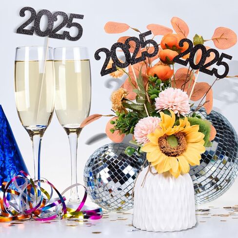 12 قطعة بريق 2025 العصي المركزية العصي الأسود مزدوج الوجه 2025 عصي التخرج الحفلات 2025 لقطات الأزهار الجدول مركزية topper لعام 2025 التخرج لوازم زخرفة الحفلات العام الجديد ، 4.9x9.1 " in Kuwait