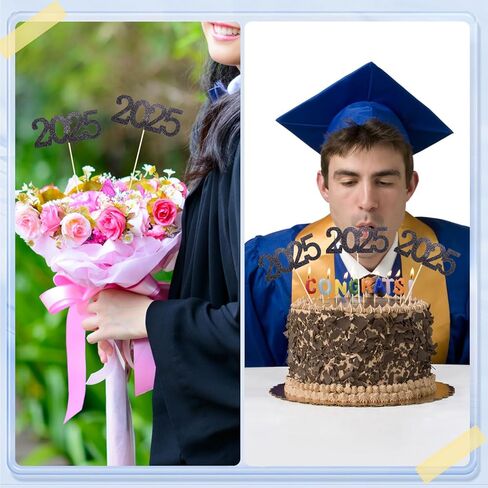 12 قطعة بريق 2025 العصي المركزية العصي الأسود مزدوج الوجه 2025 عصي التخرج الحفلات 2025 لقطات الأزهار الجدول مركزية topper لعام 2025 التخرج لوازم زخرفة الحفلات العام الجديد ، 4.9x9.1 " in Kuwait