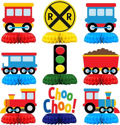 9 Pack Train Table Decorations - Train Party Decorations for Kids' Birthday and Baby Shower - Train Table Toppers in Kuwait